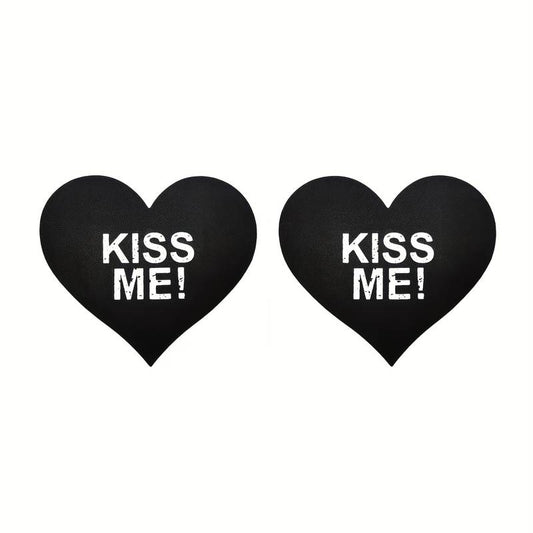 "Kiss me" Heart Nipple Stickers - Black