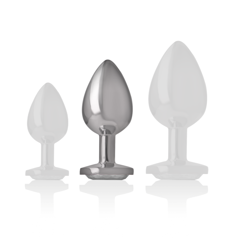 INTENSE - METAL ALUMINUM ANAL PLUG WITH SILVER GLASS SIZE M