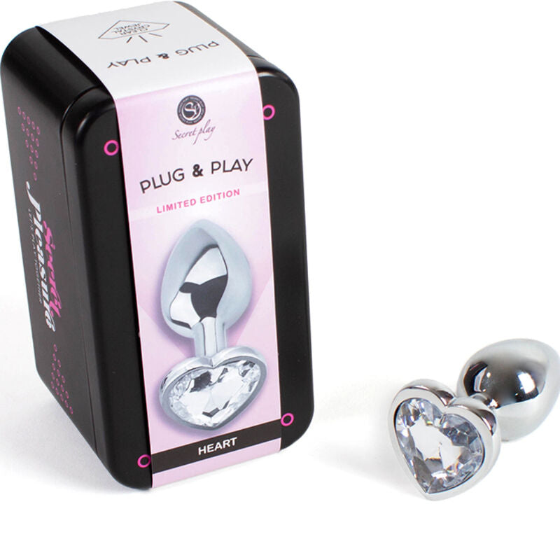 SECRET PLAY - METAL BUTT PLUG CLEAR CRYSTAL HEART SMALL SIZE 7 CM